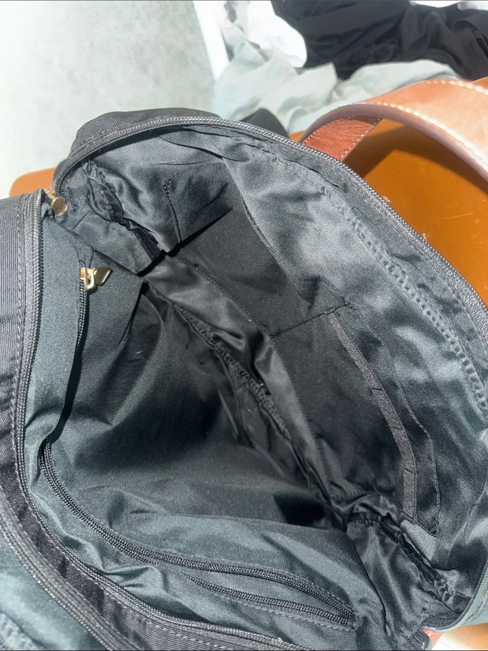 Black Nylon Briefcase with Brown Leather Handles